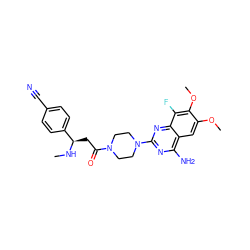 CN[C@H](CC(=O)N1CCN(c2nc(N)c3cc(OC)c(OC)c(F)c3n2)CC1)c1ccc(C#N)cc1 ZINC000210879014