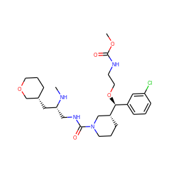 CN[C@H](CNC(=O)N1CCC[C@@H]([C@@H](OCCNC(=O)OC)c2cccc(Cl)c2)C1)C[C@H]1CCCOC1 ZINC000035328520