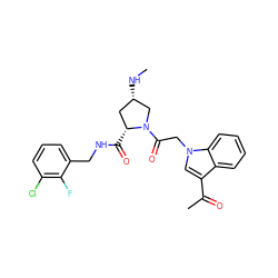 CN[C@H]1C[C@@H](C(=O)NCc2cccc(Cl)c2F)N(C(=O)Cn2cc(C(C)=O)c3ccccc32)C1 ZINC000148128852