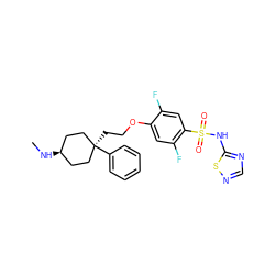 CN[C@H]1CC[C@@](CCOc2cc(F)c(S(=O)(=O)Nc3ncns3)cc2F)(c2ccccc2)CC1 ZINC001772626482