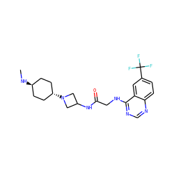 CN[C@H]1CC[C@H](N2CC(NC(=O)CNc3ncnc4ccc(C(F)(F)F)cc34)C2)CC1 ZINC000148970384