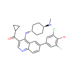 CN[C@H]1CC[C@H](Nc2c(C(=O)C3CC3)cnc3ccc(-c4cc(F)c(O)c(Cl)c4)cc23)CC1 ZINC000473194475