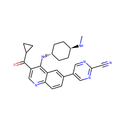 CN[C@H]1CC[C@H](Nc2c(C(=O)C3CC3)cnc3ccc(-c4cnc(C#N)nc4)cc23)CC1 ZINC000473194364