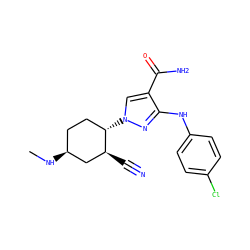 CN[C@H]1CC[C@H](n2cc(C(N)=O)c(Nc3ccc(Cl)cc3)n2)[C@@H](C#N)C1 ZINC000221855481