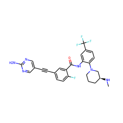 CN[C@H]1CCCN(c2ccc(C(F)(F)F)cc2NC(=O)c2cc(C#Cc3cnc(N)nc3)ccc2F)C1 ZINC000014957162