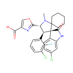 CN1[C@@H](c2nc(C(=O)O)co2)[C@H](c2cccc(Cl)c2F)[C@]2(C(=O)Nc3cc(Cl)ccc32)C12CCCCC2 ZINC001772570977