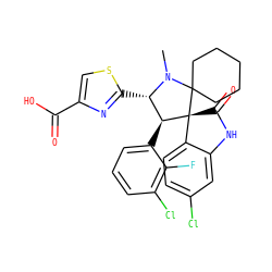 CN1[C@@H](c2nc(C(=O)O)cs2)[C@H](c2cccc(Cl)c2F)[C@]2(C(=O)Nc3cc(Cl)ccc32)C12CCCCC2 ZINC001772609326