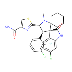 CN1[C@@H](c2nc(C(N)=O)cs2)[C@H](c2cccc(Cl)c2F)[C@]2(C(=O)Nc3cc(Cl)ccc32)C12CCCCC2 ZINC001772601637
