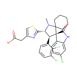 CN1[C@@H](c2nc(CC(=O)O)cs2)[C@H](c2cccc(Cl)c2F)[C@]2(C(=O)Nc3cc(Cl)ccc32)C12CCCCC2 ZINC001772602316