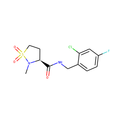 CN1[C@H](C(=O)NCc2ccc(F)cc2Cl)CCS1(=O)=O ZINC000043205864