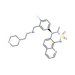 CN1[C@H](c2ccc(F)c(CNCCN3CCOCC3)c2)c2ccc3cccnc3c2NS1(=O)=O ZINC000205628066