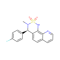 CN1[C@H](c2ccc(F)cc2)c2ccc3cccnc3c2NS1(=O)=O ZINC000205621683