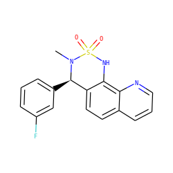 CN1[C@H](c2cccc(F)c2)c2ccc3cccnc3c2NS1(=O)=O ZINC000205636572