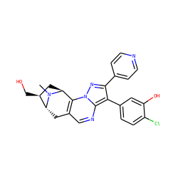 CN1[C@H]2C[C@H](CO)[C@H]1Cc1cnc3c(-c4ccc(Cl)c(O)c4)c(-c4ccncc4)nn3c12 ZINC000100095901