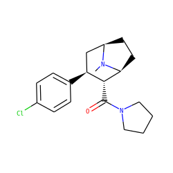 CN1[C@H]2CC[C@@H]1C[C@H](c1ccc(Cl)cc1)[C@H]2C(=O)N1CCCC1 ZINC000036270792