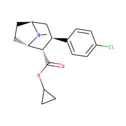 CN1[C@H]2CC[C@H]1[C@@H](C(=O)OC1CC1)[C@H](c1ccc(Cl)cc1)C2 ZINC000253641100