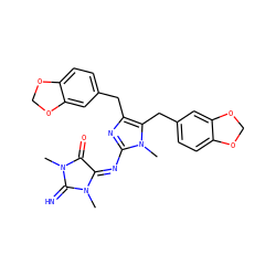 CN1C(=N)N(C)/C(=N/c2nc(Cc3ccc4c(c3)OCO4)c(Cc3ccc4c(c3)OCO4)n2C)C1=O ZINC000038661165