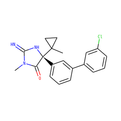 CN1C(=N)N[C@](c2cccc(-c3cccc(Cl)c3)c2)(C2(C)CC2)C1=O ZINC000084605131