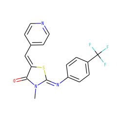 CN1C(=O)/C(=C/c2ccncc2)S/C1=N\c1ccc(C(F)(F)F)cc1 ZINC001772600673