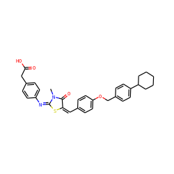 CN1C(=O)/C(=C\c2ccc(OCc3ccc(C4CCCCC4)cc3)cc2)S/C1=N/c1ccc(CC(=O)O)cc1 ZINC000299852426