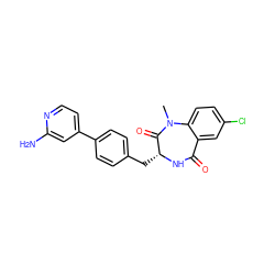 CN1C(=O)[C@@H](Cc2ccc(-c3ccnc(N)c3)cc2)NC(=O)c2cc(Cl)ccc21 ZINC000169705903