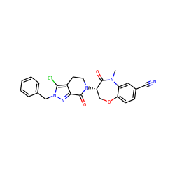 CN1C(=O)[C@@H](N2CCc3c(nn(Cc4ccccc4)c3Cl)C2=O)COc2ccc(C#N)cc21 ZINC001772598673