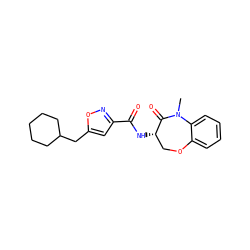 CN1C(=O)[C@@H](NC(=O)c2cc(CC3CCCCC3)on2)COc2ccccc21 ZINC001772620134