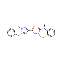 CN1C(=O)[C@@H](NC(=O)c2cc(Cc3ccccc3)n(C)n2)COc2ccccc21 ZINC001772599674
