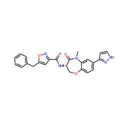 CN1C(=O)[C@@H](NC(=O)c2cc(Cc3ccccc3)on2)COc2ccc(-c3cc[nH]n3)cc21 ZINC001772620472