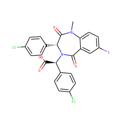 CN1C(=O)[C@@H](c2ccc(Cl)cc2)N([C@H](C(=O)O)c2ccc(Cl)cc2)C(=O)c2cc(I)ccc21 ZINC000036184579