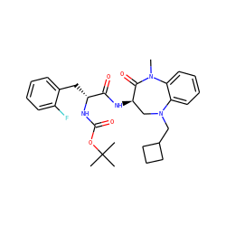 CN1C(=O)[C@H](NC(=O)[C@@H](Cc2ccccc2F)NC(=O)OC(C)(C)C)CN(CC2CCC2)c2ccccc21 ZINC000029040456
