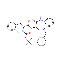 CN1C(=O)[C@H](NC(=O)[C@@H](Cc2ccccc2F)NC(=O)OC(C)(C)C)CN(CC2CCCCC2)c2ccccc21 ZINC000029040459