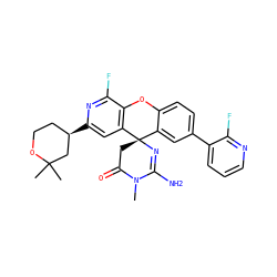 CN1C(=O)C[C@]2(N=C1N)c1cc(-c3cccnc3F)ccc1Oc1c2cc([C@@H]2CCOC(C)(C)C2)nc1F ZINC000146114575