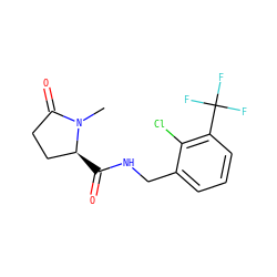 CN1C(=O)CC[C@@H]1C(=O)NCc1cccc(C(F)(F)F)c1Cl ZINC000043062614