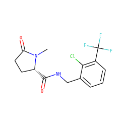 CN1C(=O)CC[C@H]1C(=O)NCc1cccc(C(F)(F)F)c1Cl ZINC000043062611
