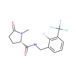 CN1C(=O)CC[C@H]1C(=O)NCc1cccc(C(F)(F)F)c1F ZINC000095566096