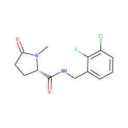 CN1C(=O)CC[C@H]1C(=O)NCc1cccc(Cl)c1F ZINC000095566126