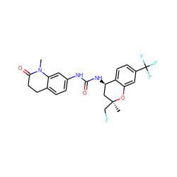 CN1C(=O)CCc2ccc(NC(=O)N[C@@H]3C[C@](C)(CF)Oc4cc(C(F)(F)F)ccc43)cc21 ZINC000143487132