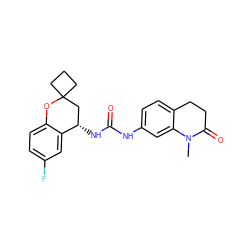 CN1C(=O)CCc2ccc(NC(=O)N[C@H]3CC4(CCC4)Oc4ccc(F)cc43)cc21 ZINC000144027605