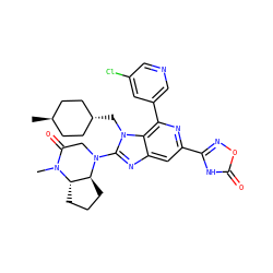 CN1C(=O)CN(c2nc3cc(-c4noc(=O)[nH]4)nc(-c4cncc(Cl)c4)c3n2C[C@H]2CC[C@H](C)CC2)[C@H]2CCC[C@@H]21 ZINC000261121901