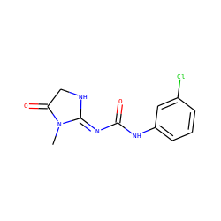 CN1C(=O)CN/C1=N\C(=O)Nc1cccc(Cl)c1 ZINC000084614986