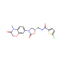 CN1C(=O)COc2cc(N3C[C@H](CNC(=O)c4ccc(Cl)s4)OC3=O)ccc21 ZINC000113086817