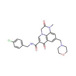 CN1C(=O)Cn2cc(C(=O)NCc3ccc(Cl)cc3)c(=O)c3cc(CN4CCOCC4)cc1c32 ZINC000049112699