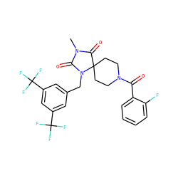 CN1C(=O)N(Cc2cc(C(F)(F)F)cc(C(F)(F)F)c2)C2(CCN(C(=O)c3ccccc3F)CC2)C1=O ZINC000026505580