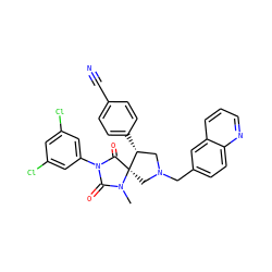 CN1C(=O)N(c2cc(Cl)cc(Cl)c2)C(=O)[C@]12CN(Cc1ccc3ncccc3c1)C[C@H]2c1ccc(C#N)cc1 ZINC000037858957
