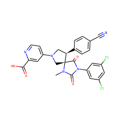 CN1C(=O)N(c2cc(Cl)cc(Cl)c2)C(=O)[C@]12CN(c1ccnc(C(=O)O)c1)C[C@H]2c1ccc(C#N)cc1 ZINC000049793567