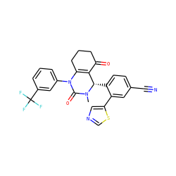 CN1C(=O)N(c2cccc(C(F)(F)F)c2)C2=C(C(=O)CCC2)[C@@H]1c1ccc(C#N)cc1-c1cncs1 ZINC001772582803