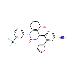 CN1C(=O)N(c2cccc(C(F)(F)F)c2)C2=C(C(=O)CCC2)[C@H]1c1ccc(C#N)cc1-c1ccco1 ZINC001772603848