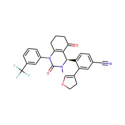 CN1C(=O)N(c2cccc(C(F)(F)F)c2)C2=C(C(=O)CCC2)[C@H]1c1ccc(C#N)cc1C1=COCC1 ZINC001772597970