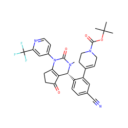 CN1C(=O)N(c2ccnc(C(F)(F)F)c2)C2=C(C(=O)CC2)[C@H]1c1ccc(C#N)cc1C1=CCN(C(=O)OC(C)(C)C)CC1 ZINC001772604645